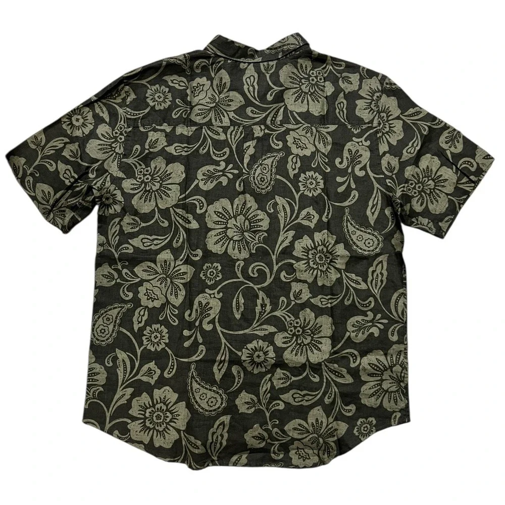 NWT Quiksilver Waterman Shirt S/S Mens 2XL Linen‎ Green Floral Paisley MSRP $65